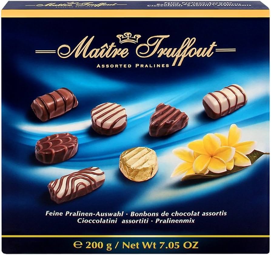 box of Maitre Truffout Assorted Pralines Chocolates, 200g