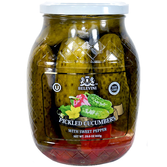 jar of Belevini Pickled Cucumbers w/Sweet Pepper, 840g