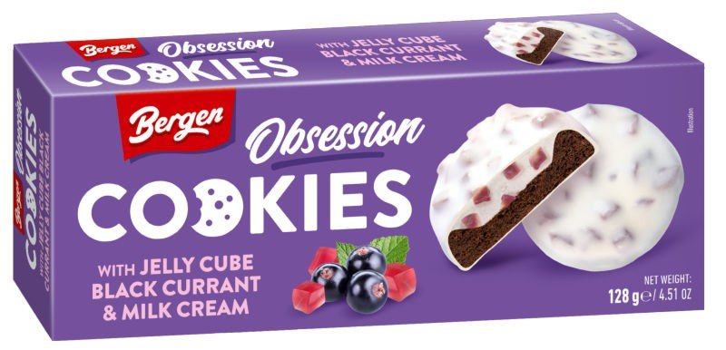 Bergen Obsession Cookies w/ Jelly Cube Blackcurrant & Milk Cream, 128g