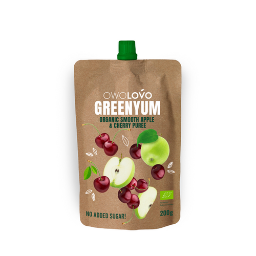 Owolovo Greenyum Organic Smooth Apple & Cherry Puree, 200g