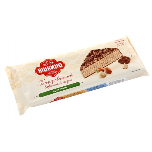 Pack of Yashkino Wafer Cake Glazed w/ Nuts, 250g