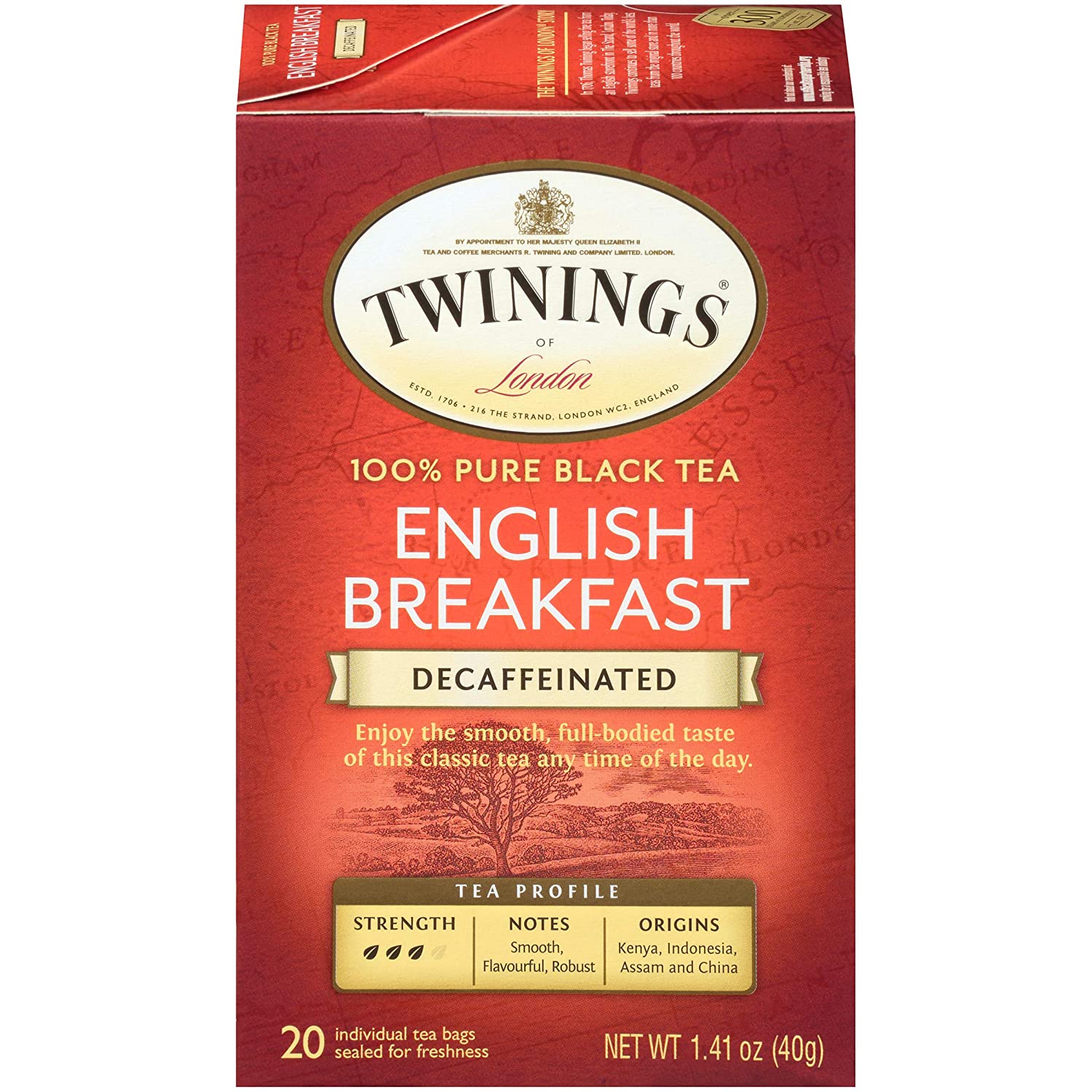 box of Twinings Decaffeinated English Breakfast Tea, 20TB